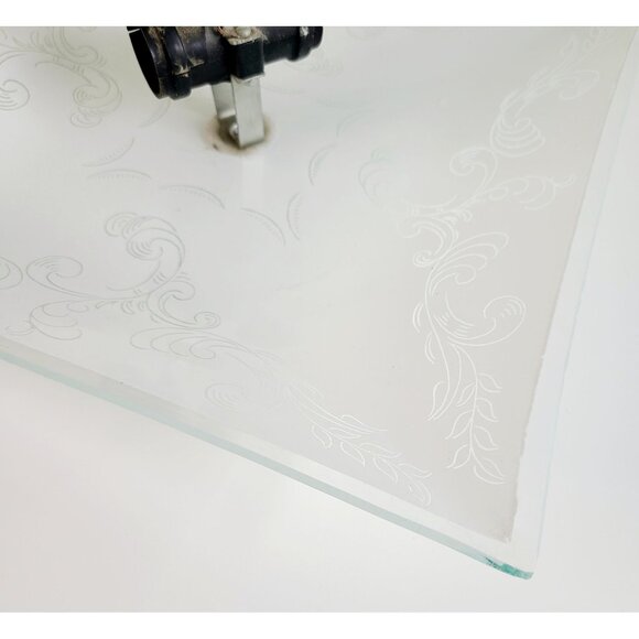 Vintage MCM Glass Ceiling Light Fixture With Etched Swirl Design & Metal Base - Picture 7 of 14